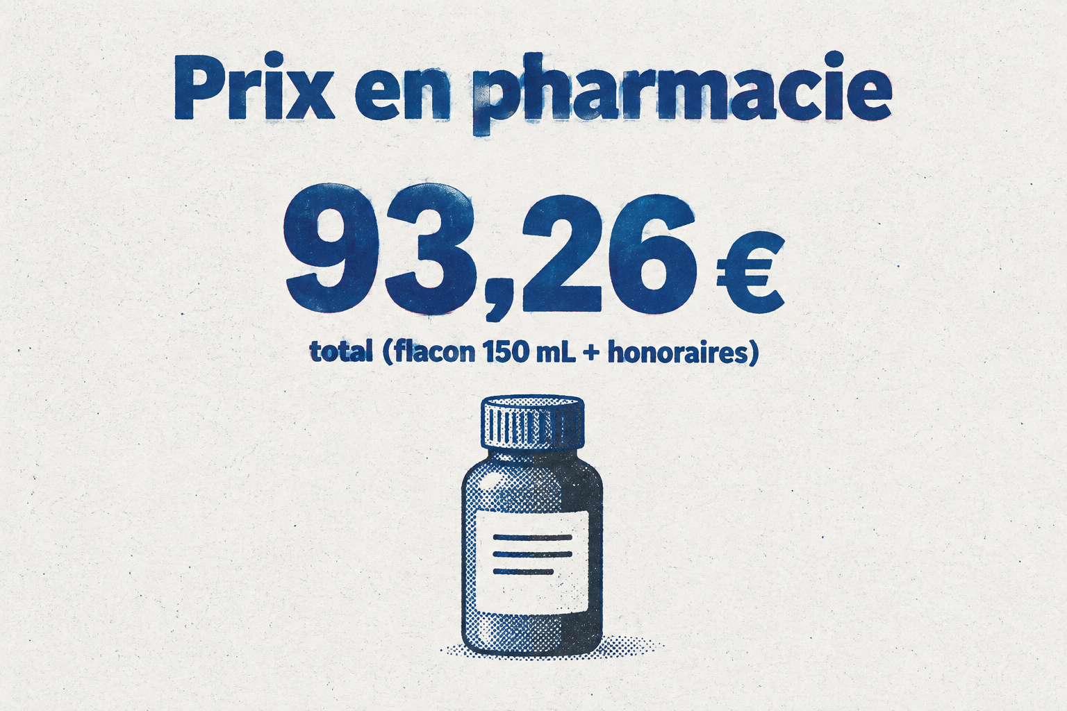 Le prix total du Likozam en pharmacie est de 93,26 euros, incluant 92,24 euros pour le flacon et 1,02 euro d'honoraires.