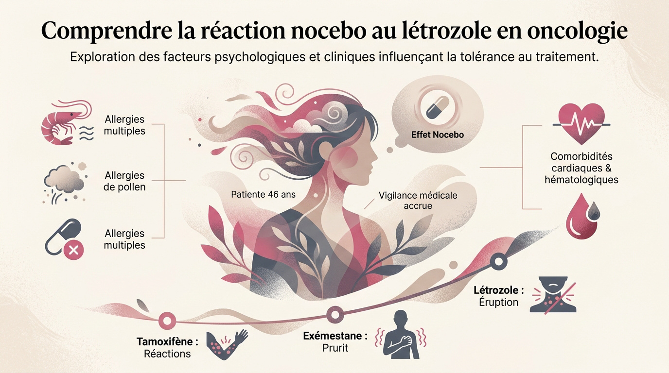Représentation médicale de la réaction nocebo et du traitement au létrozole