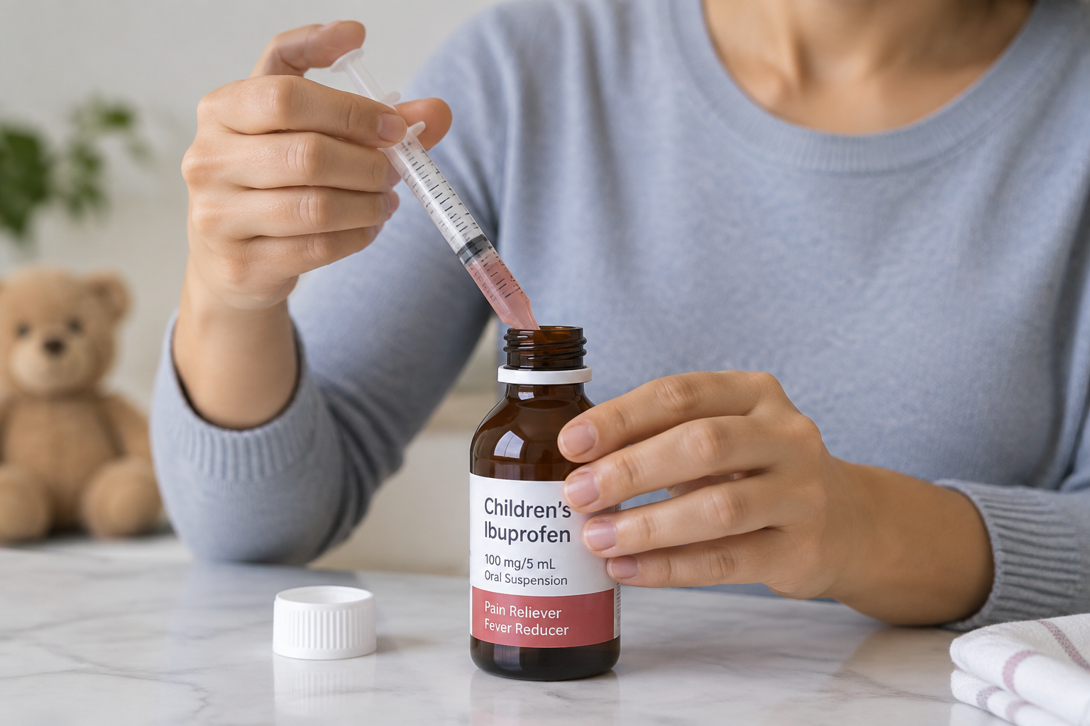 Personne mesurant une dose de médicament liquide avec une seringue