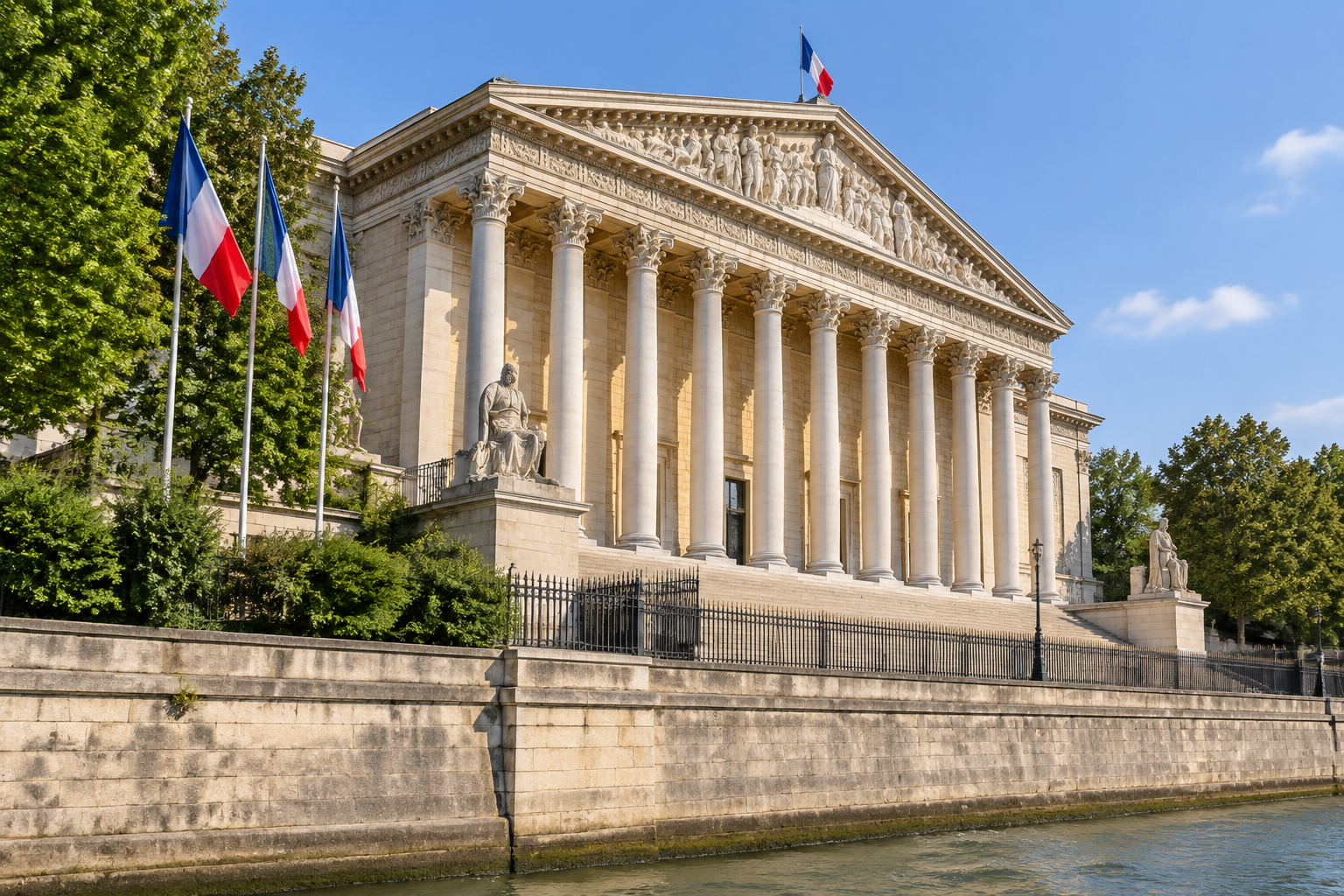La façade du Palais Bourbon, siège de l'Assemblée nationale française.