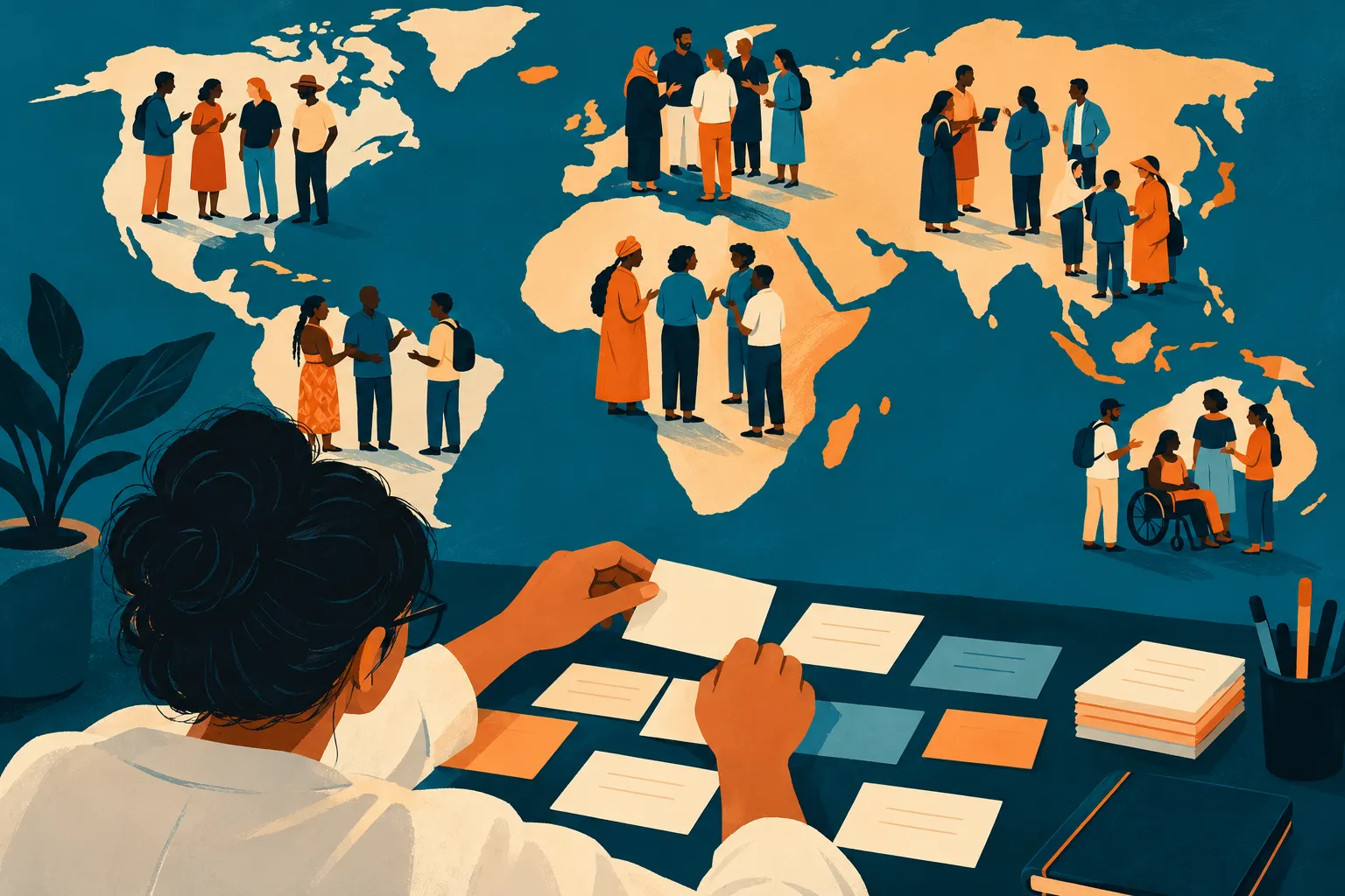 Illustration d’une collecte de données auprès de populations variées dans le monde.