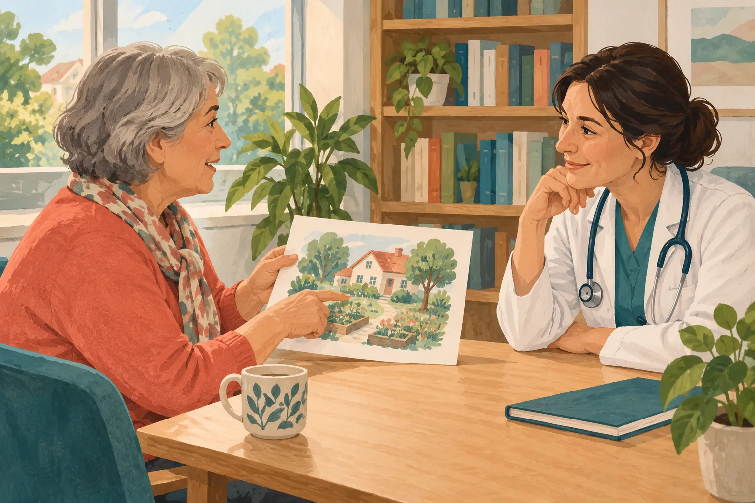 Illustration d’un échange avec le médecin sur les expositions possibles au domicile.