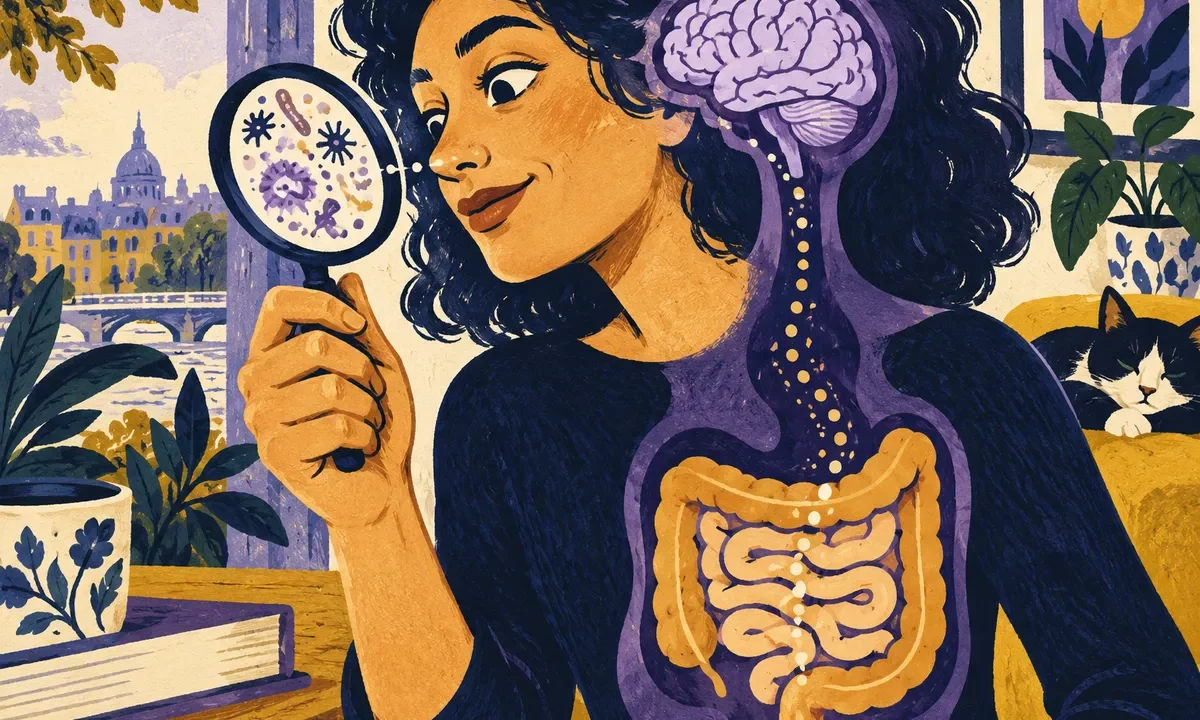 Illustration conceptuelle sur les liens entre microbiote et cerveau.