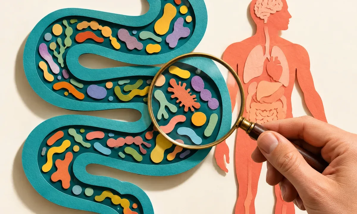 Microbiote intestinal et observation d’un résultat partiel, illustration conceptuelle.