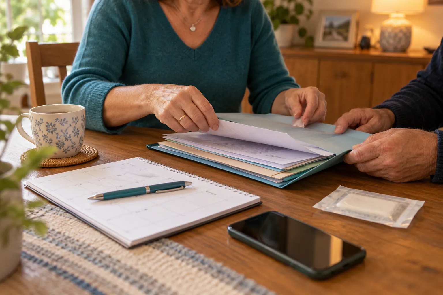 Illustration de l’organisation des documents et rendez-vous de soins à domicile.