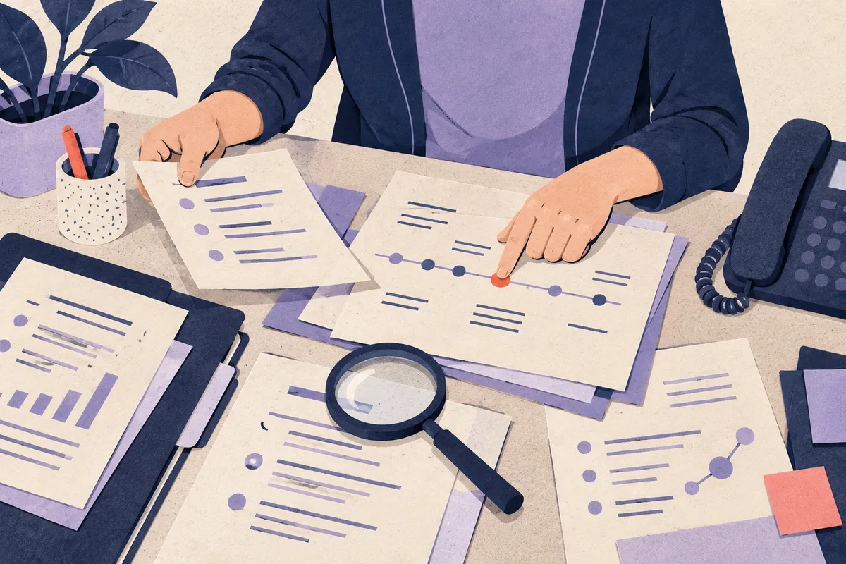 Illustration de mains organisant plusieurs dossiers sur une table.