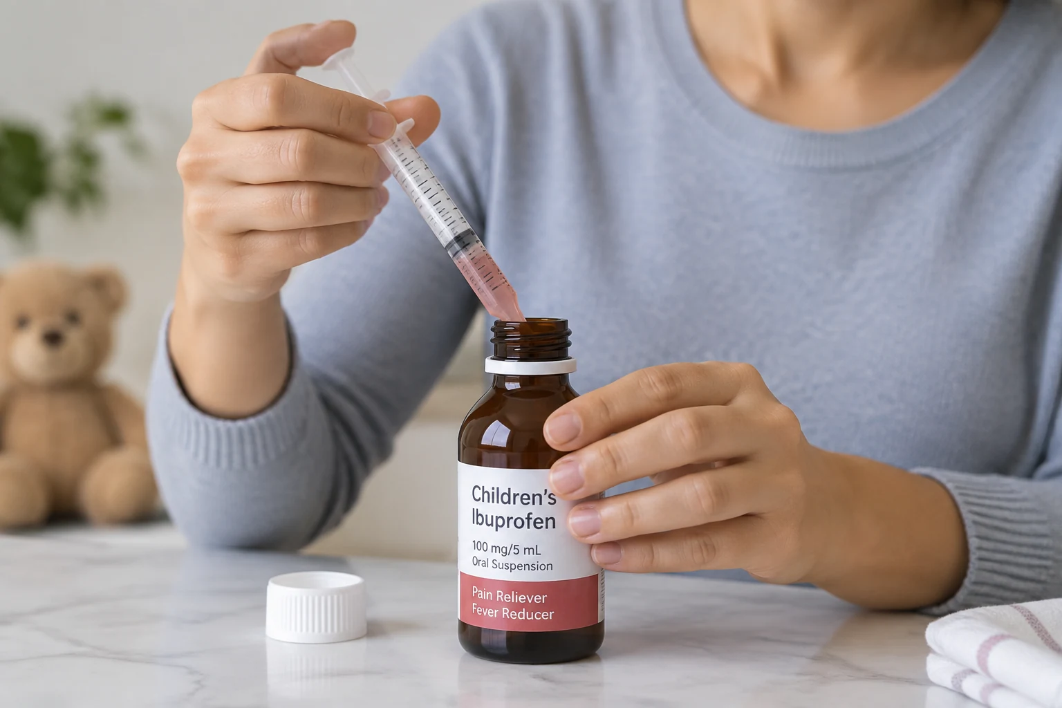 Personne mesurant une dose de médicament liquide avec une seringue