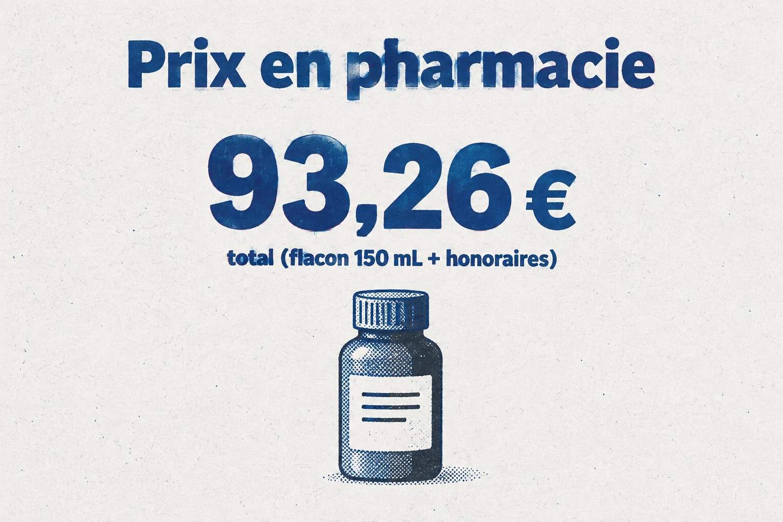 Le prix total du Likozam en pharmacie est de 93,26 euros, incluant 92,24 euros pour le flacon et 1,02 euro d'honoraires.