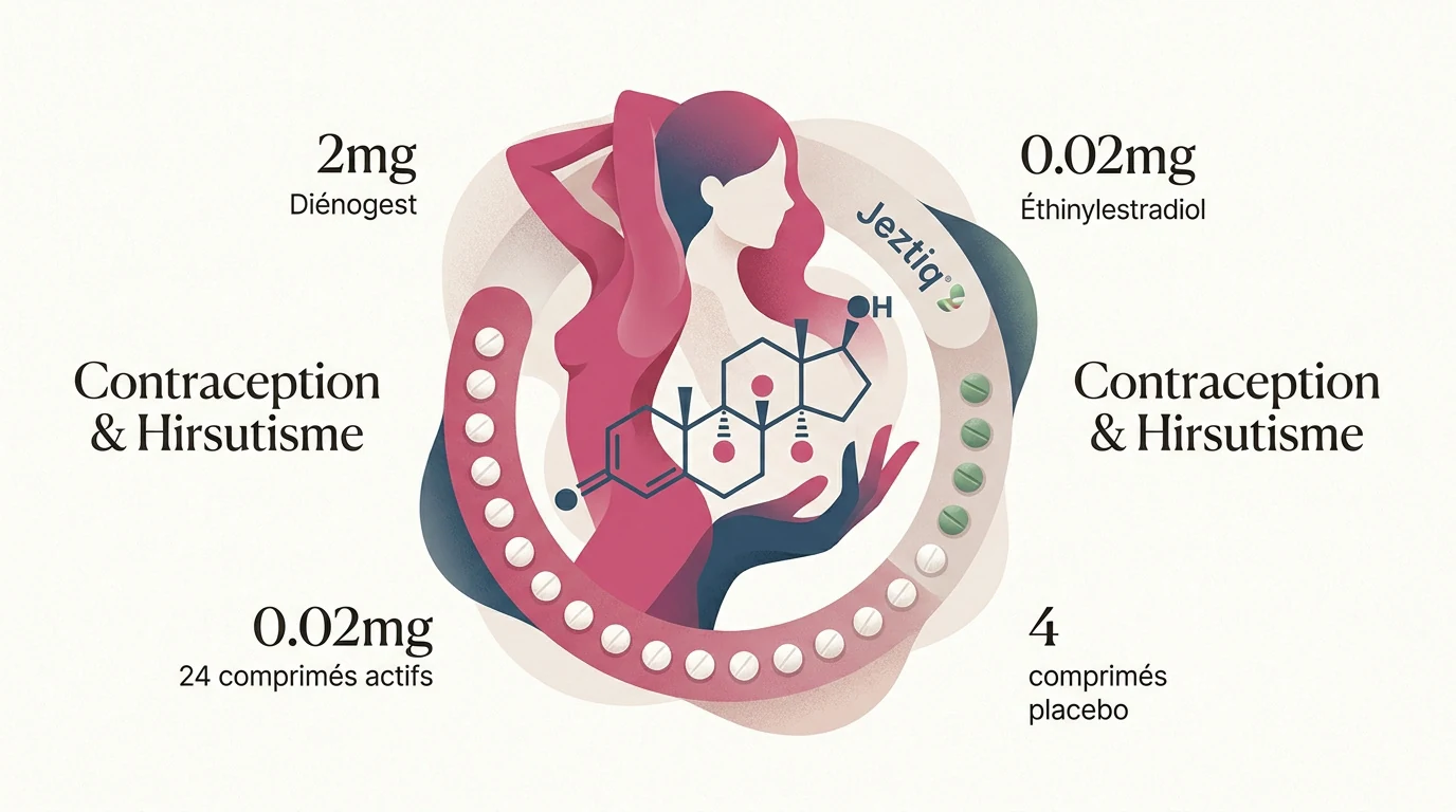 Plaquette de pilule contraceptive Jeztiq montrant les comprimés blancs actifs et verts placebo