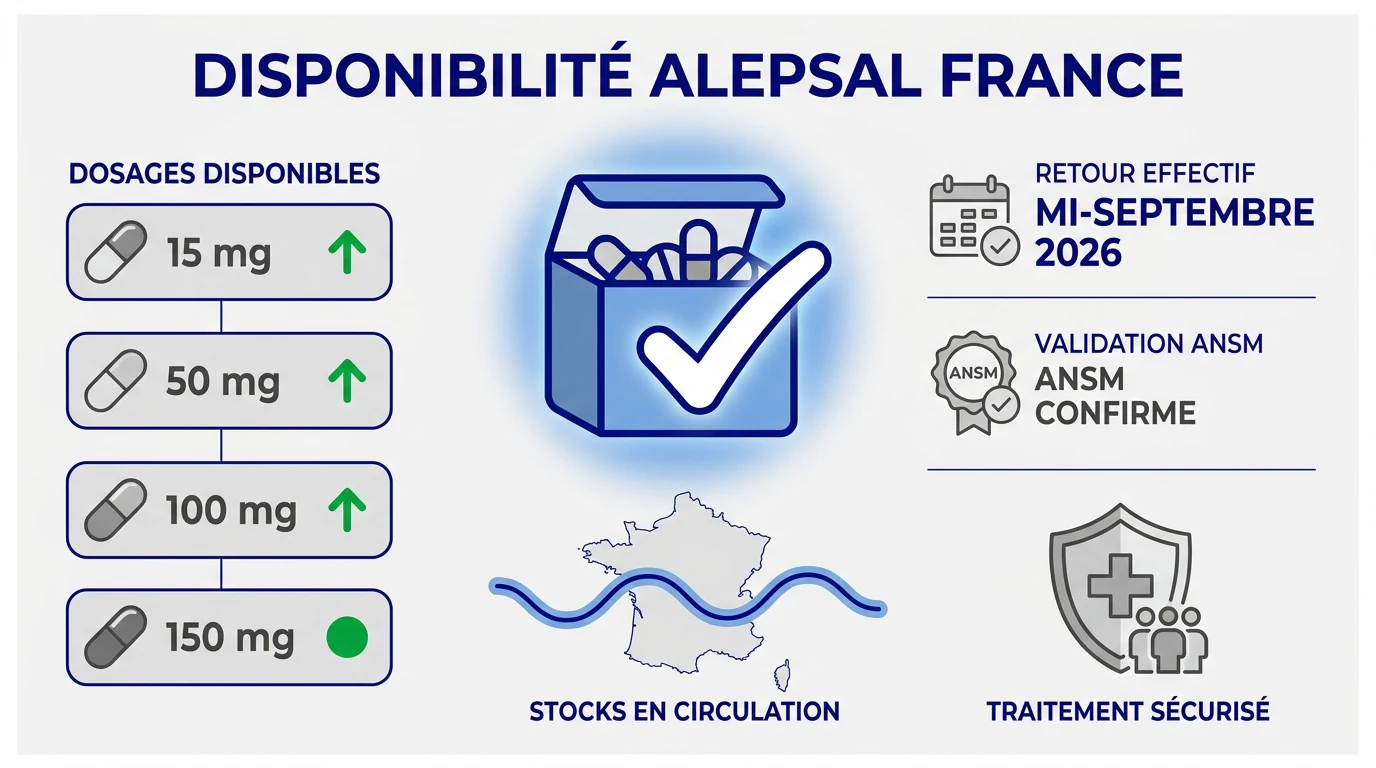 Retour de la disponibilité du médicament Alepsal en pharmacie en France