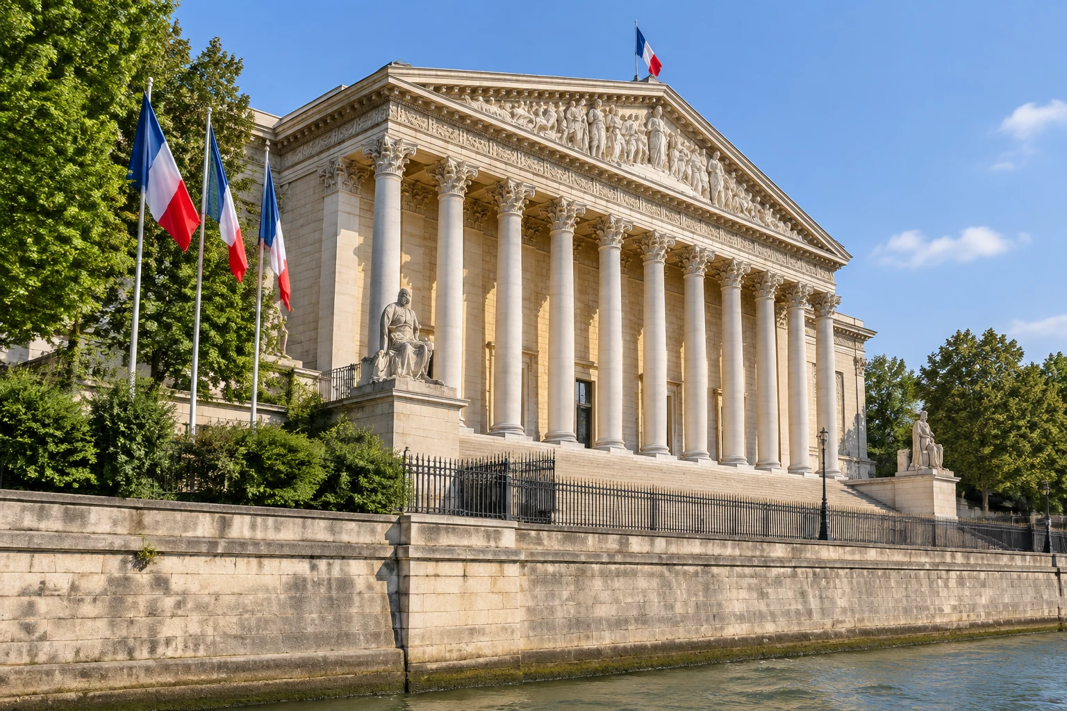 La façade du Palais Bourbon, siège de l'Assemblée nationale française.