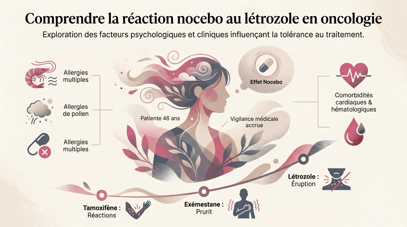 Représentation médicale de la réaction nocebo et du traitement au létrozole